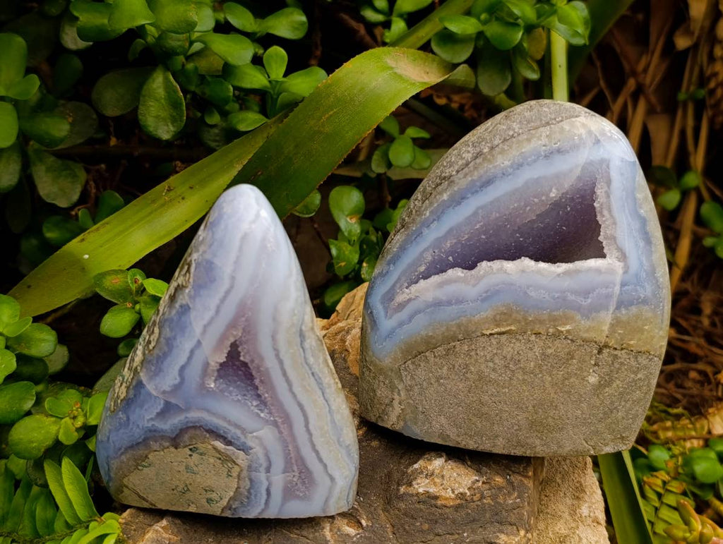 Polished Blue Lace Agate Standing Free Forms x 2 From Nsanje, Malawi - Toprock Gemstones and Minerals 