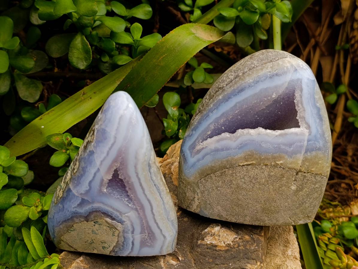 Polished Blue Lace Agate Standing Free Forms x 2 From Nsanje, Malawi - Toprock Gemstones and Minerals 