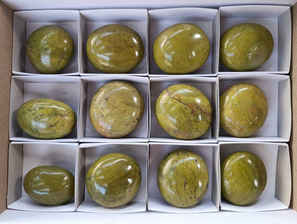 Polished Green Opal Palm Stones x 12 From Antsirabe, Madagascar - Toprock Gemstones and Minerals 