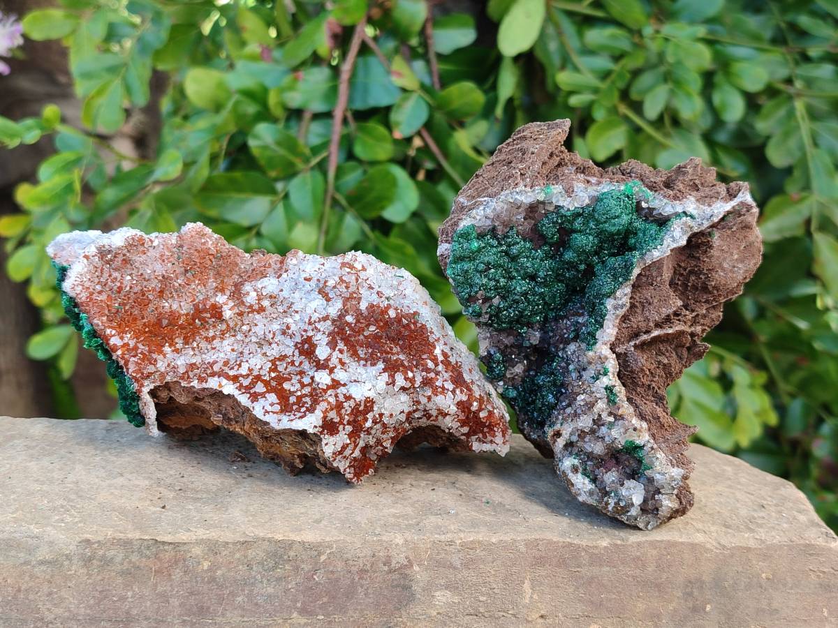 Natural Crystalline Ball Malachite and Drusy Quartz On Dolomite Matrix Specimens x 2 From Kambove, Congo - Toprock Gemstones and Minerals 