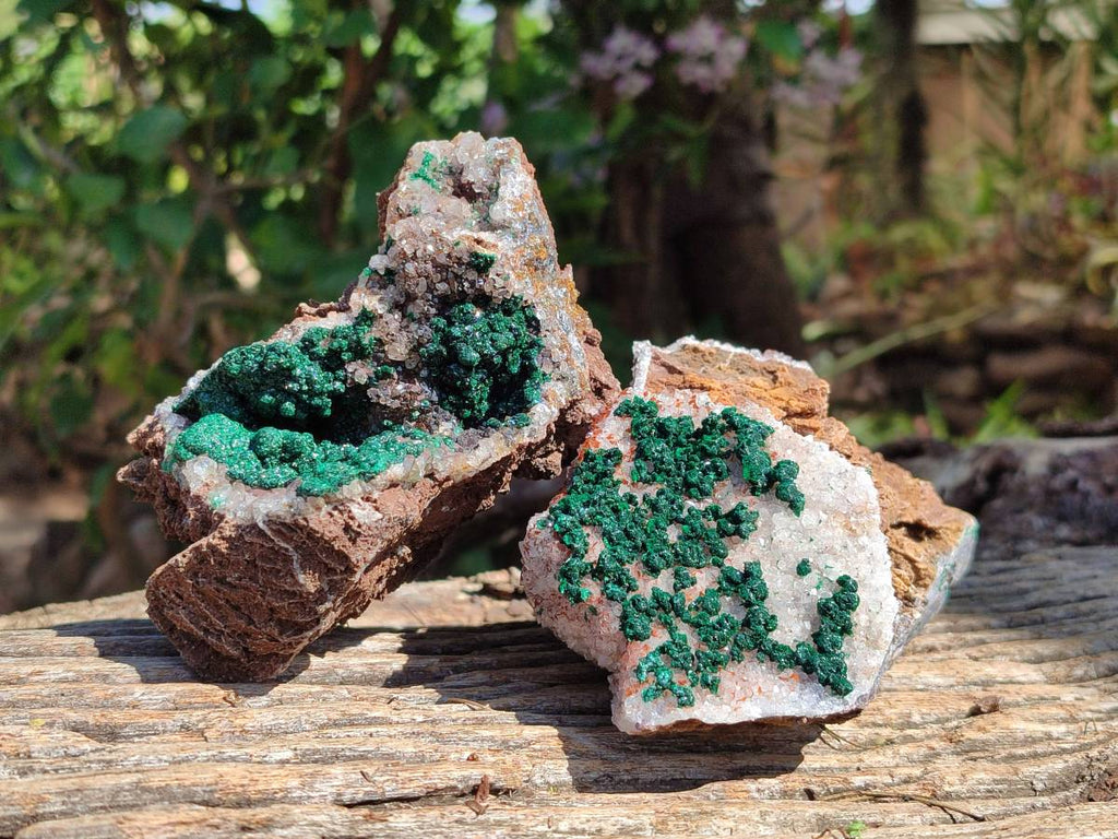 Natural Crystalline Ball Malachite and Drusy Quartz On Dolomite Matrix Specimens x 2 From Kambove, Congo - Toprock Gemstones and Minerals 