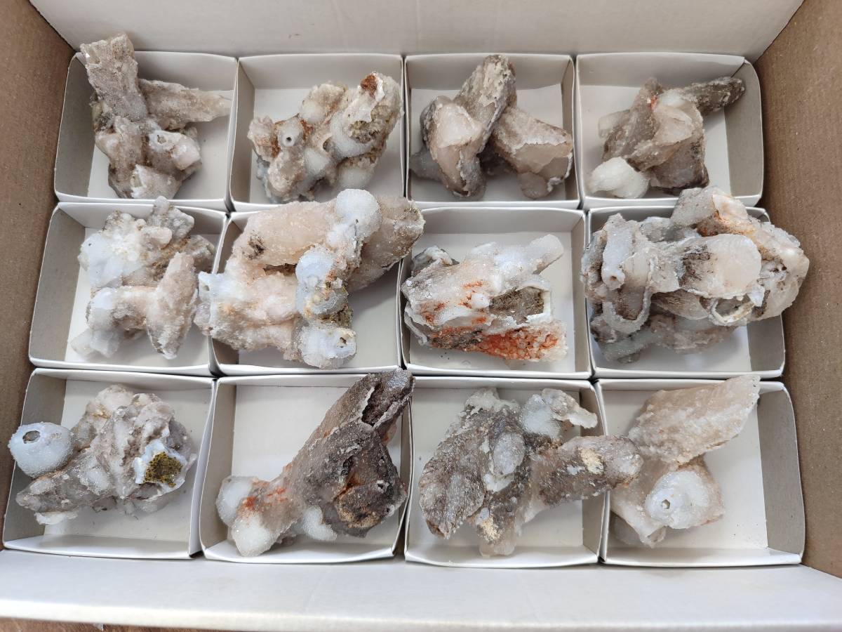 Natural Drusy Quartz Coated Calcite Pseudomorph Specimens x 12 From Alberts Mountain, Lesotho - Toprock Gemstones and Minerals 