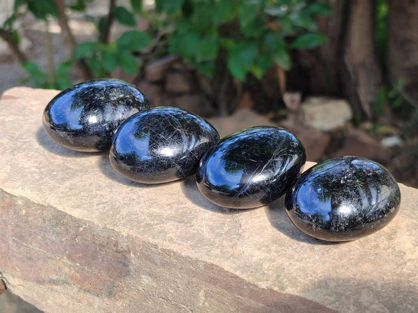 Polished Black Tourmaline Palm Stones x 12 From Madagascar - Toprock Gemstones and Minerals 