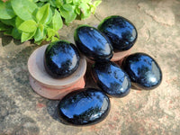 Polished Black Tourmaline Palm Stones x 12 From Madagascar - Toprock Gemstones and Minerals 