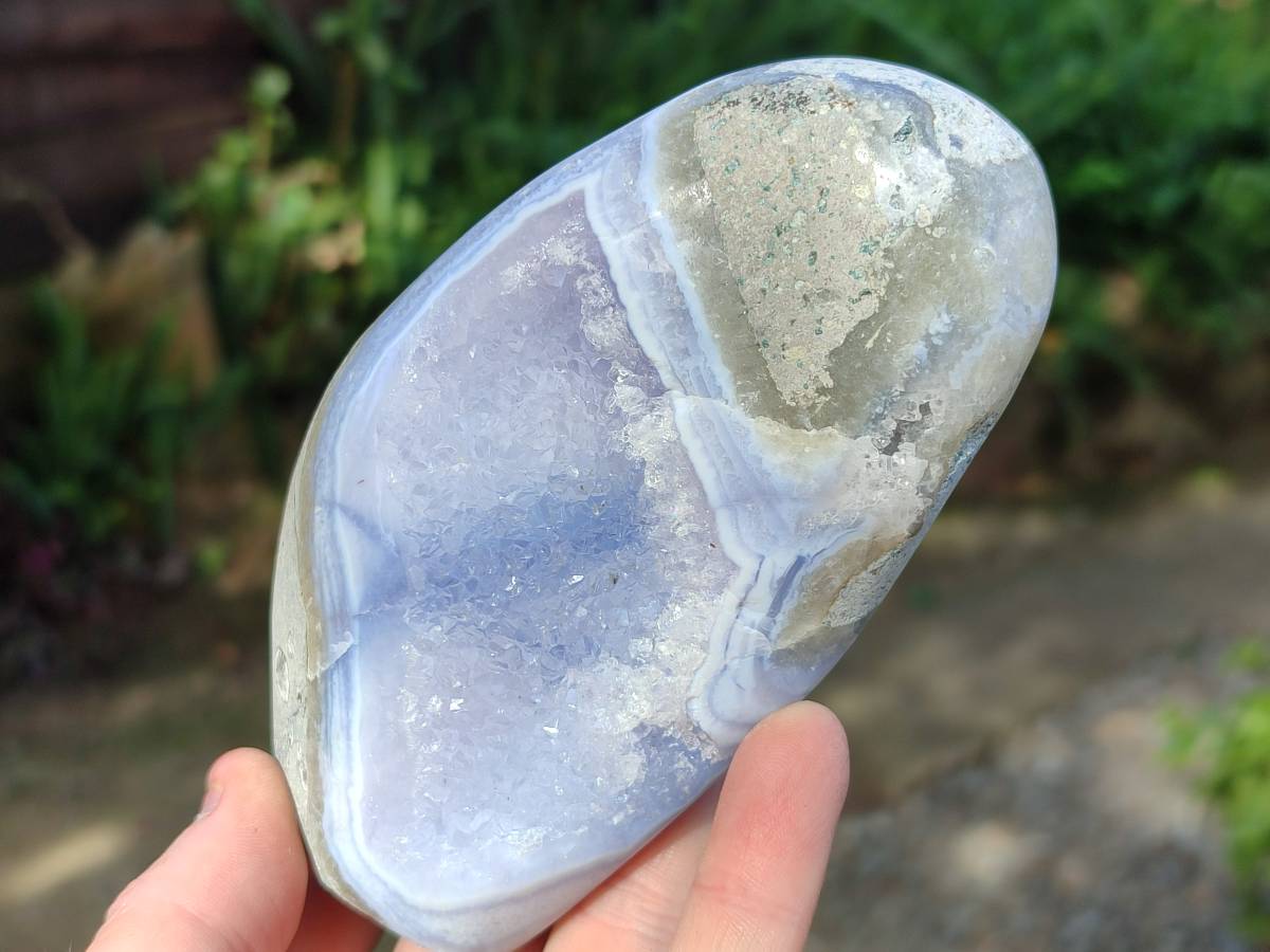 Polished Blue Lace Agate Standing Free Forms x 2 From Nsanje, Malawi - Toprock Gemstones and Minerals 