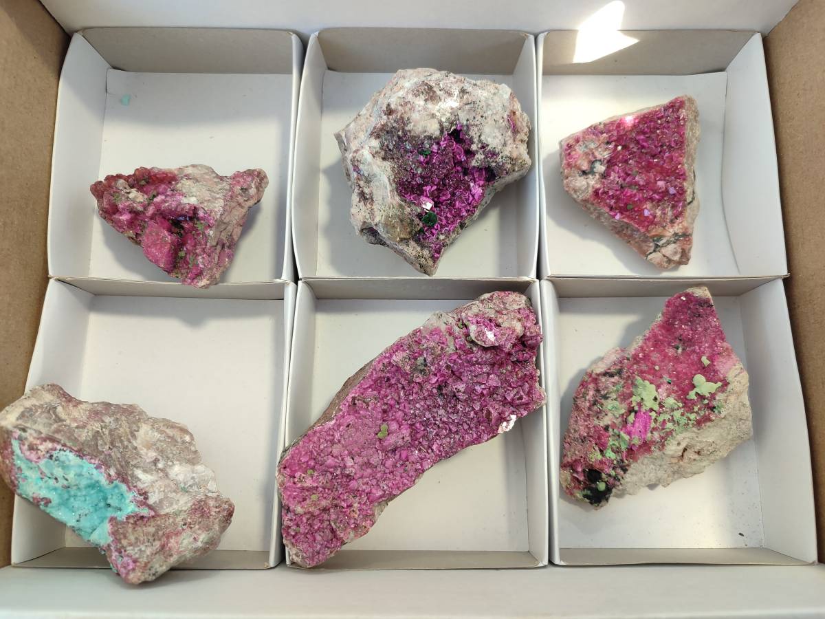 Natural Salrose Cobaltion Dolomite Specimens With Malachite And One With Chrysocolla x 6 From Kakanda, Congo - Toprock Gemstones and Minerals 