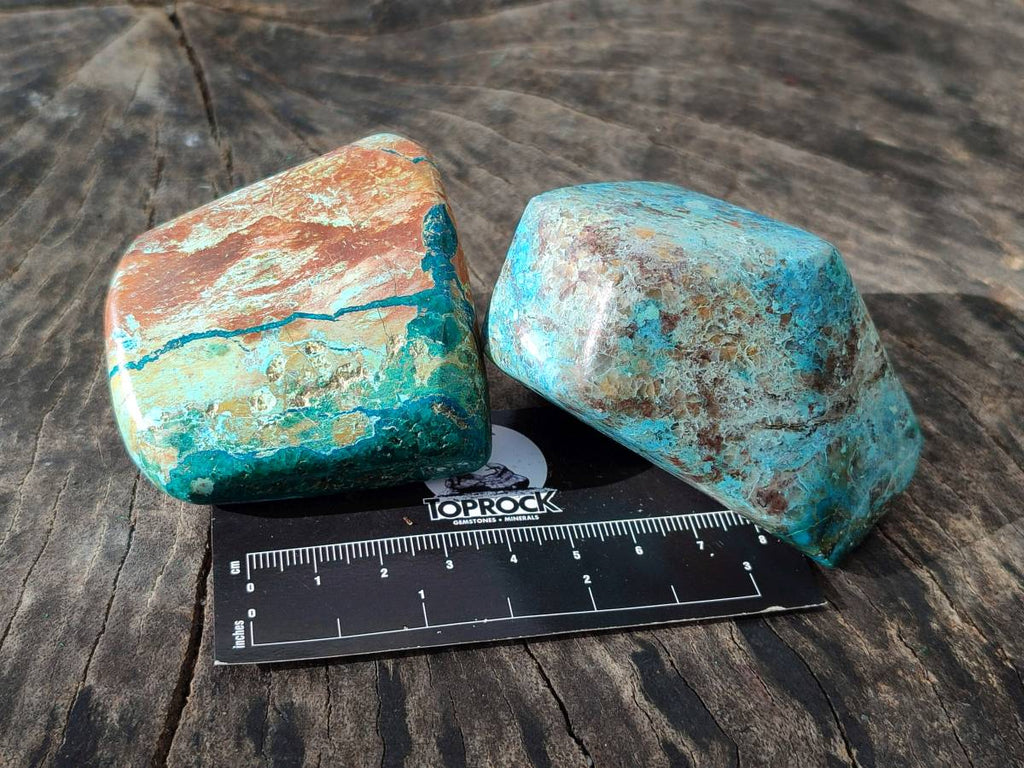 Polished Shattuckite, Chrysocolla Free Forms One With Dioptase x 6 From Koakoveld, Namibia - Toprock Gemstones and Minerals 