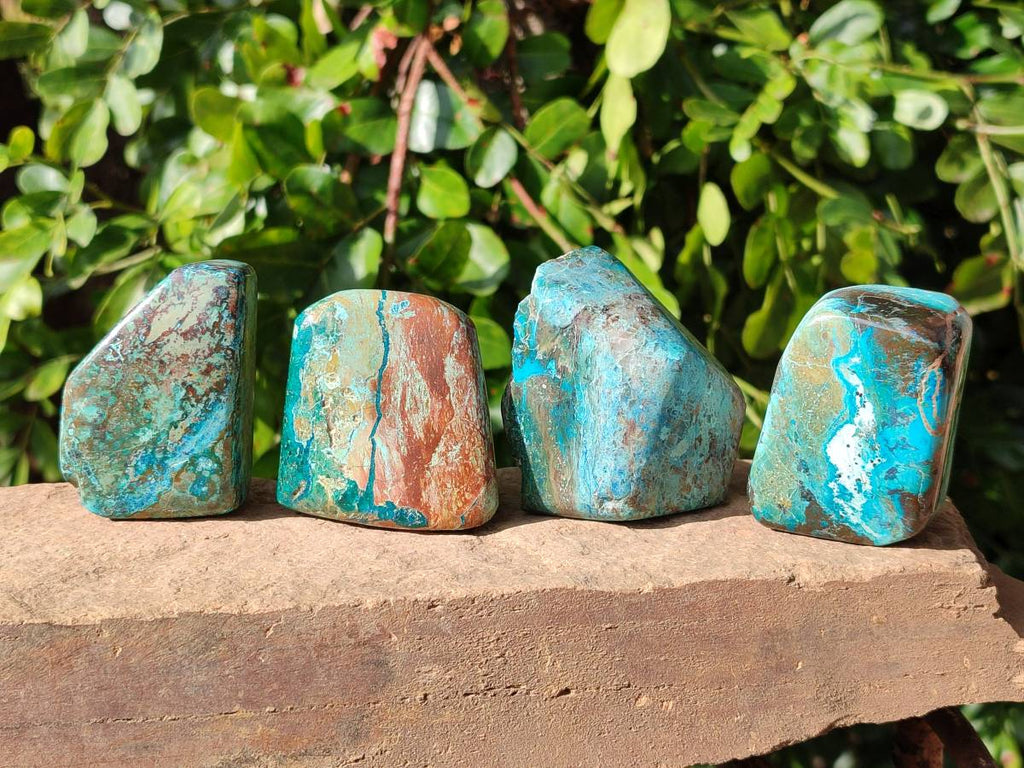 Polished Shattuckite, Chrysocolla Free Forms One With Dioptase x 6 From Koakoveld, Namibia - Toprock Gemstones and Minerals 