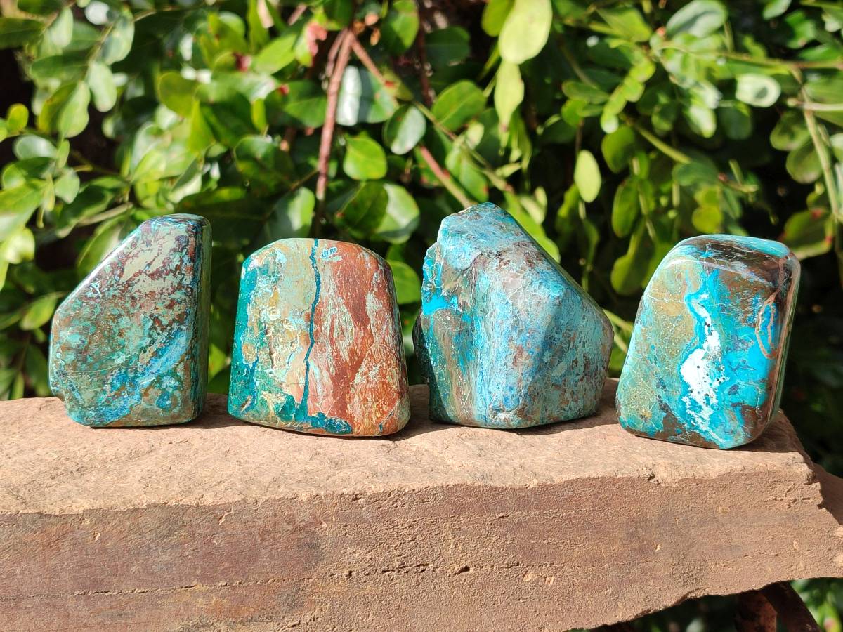 Polished Shattuckite, Chrysocolla Free Forms One With Dioptase x 6 From Koakoveld, Namibia - Toprock Gemstones and Minerals 