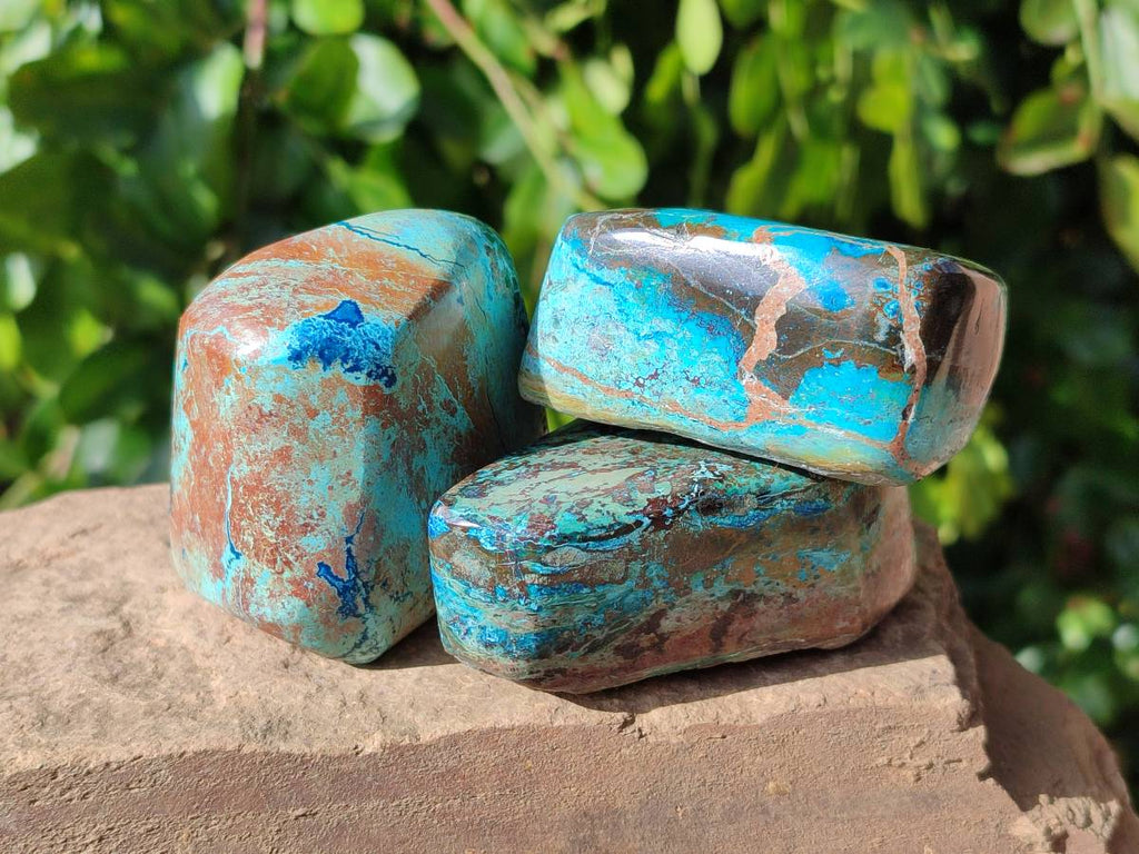 Polished Shattuckite, Chrysocolla Free Forms One With Dioptase x 6 From Koakoveld, Namibia - Toprock Gemstones and Minerals 