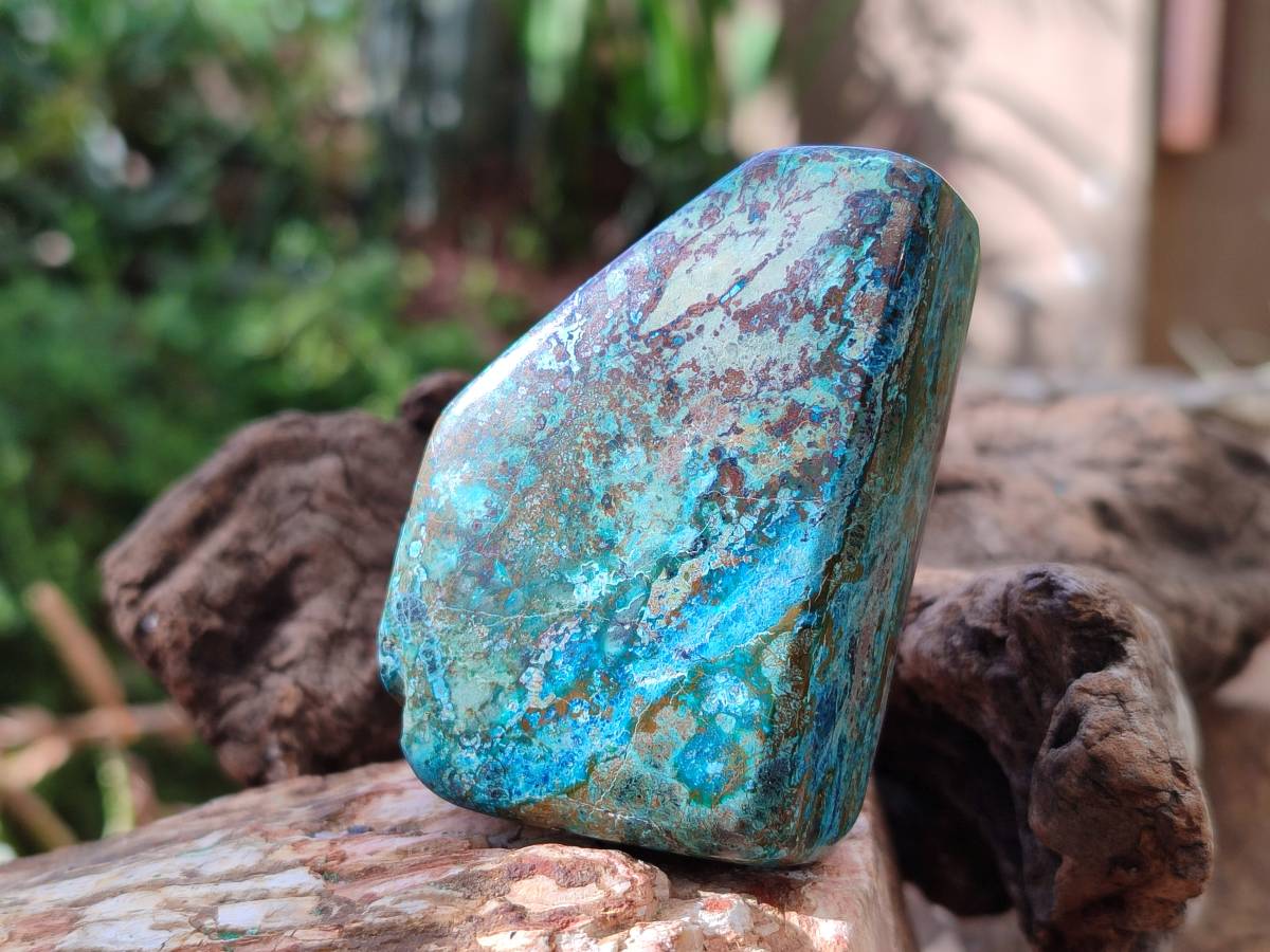 Polished Shattuckite, Chrysocolla Free Forms One With Dioptase x 6 From Koakoveld, Namibia - Toprock Gemstones and Minerals 