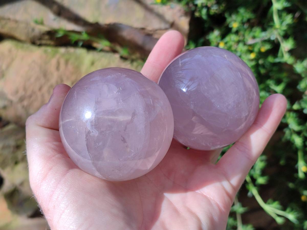 Polished Star Rose Quartz Spheres x 3 From Madagascar - Toprock Gemstones and Minerals 