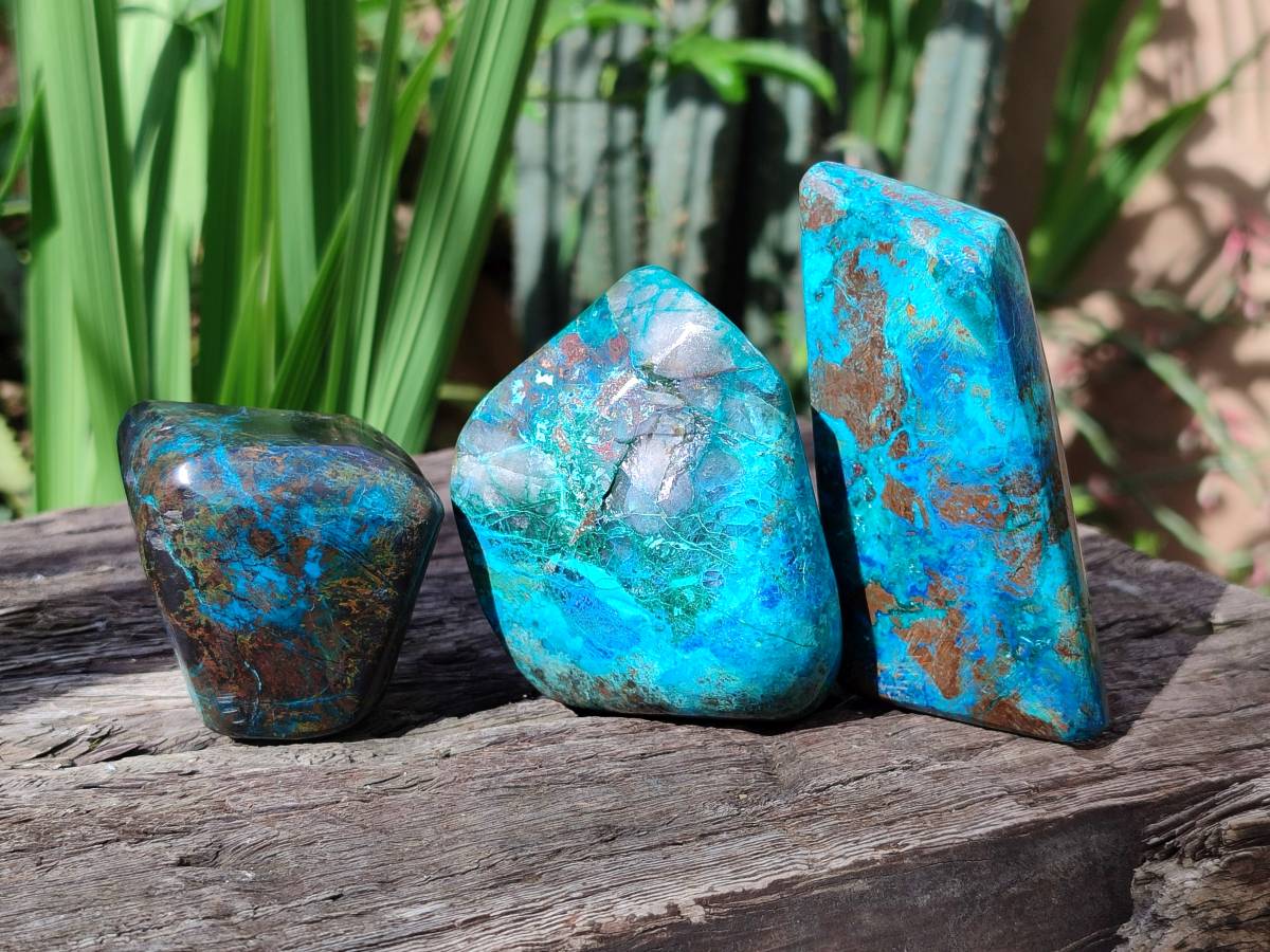 Polished Shattuckite Free Forms x 3 From Kaokoveld, Namibia - Toprock Gemstones and Minerals 