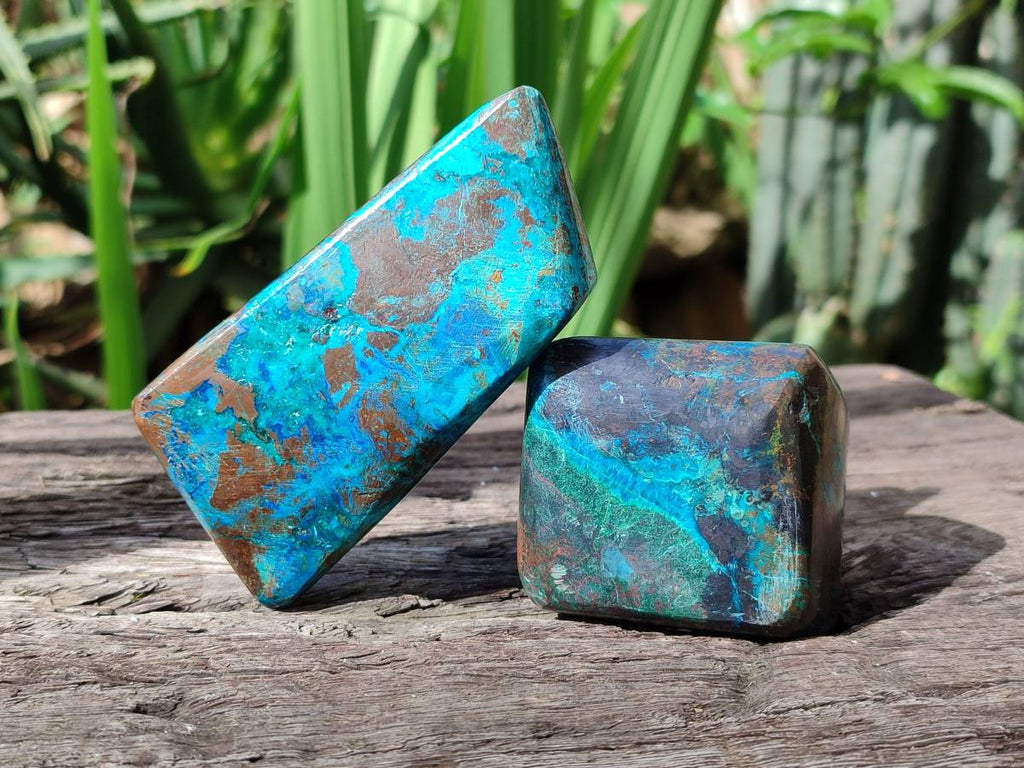 Polished Shattuckite Free Forms x 3 From Kaokoveld, Namibia - Toprock Gemstones and Minerals 