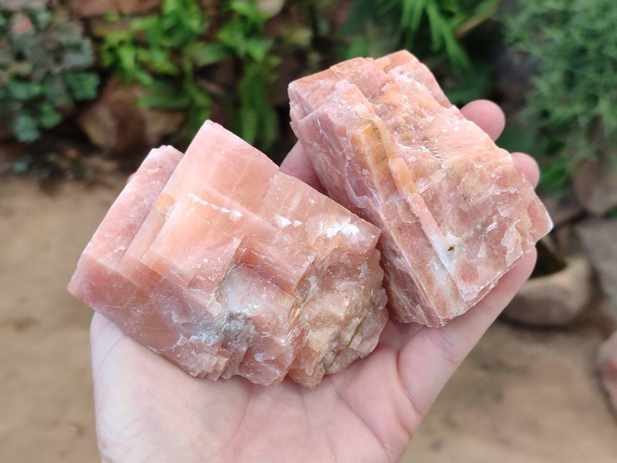 Natural Rhombohedral Sunset Orange Calcite Specimens x 6 From Spitzkop, Namibia - Toprock Gemstones and Minerals 