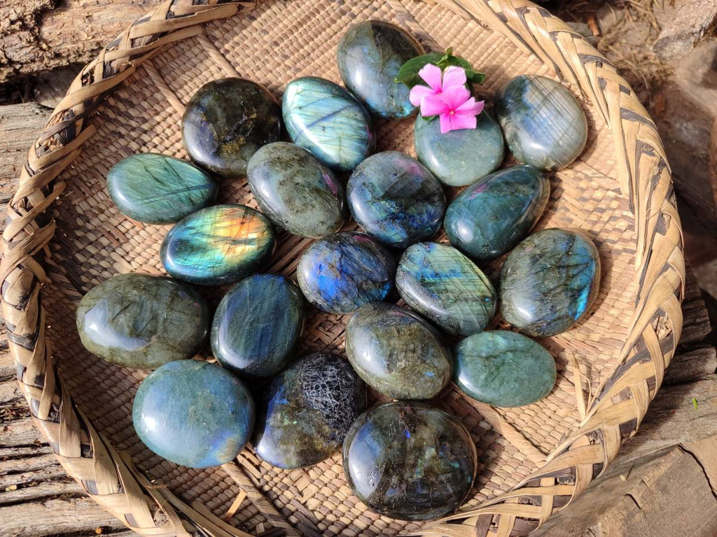 Polished Labradorite Palm Stones x 20 From Tulear, Madagascar - Toprock Gemstones and Minerals 