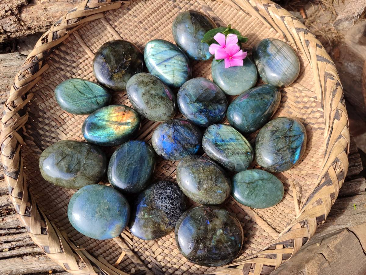 Polished Labradorite Palm Stones x 20 From Tulear, Madagascar - Toprock Gemstones and Minerals 