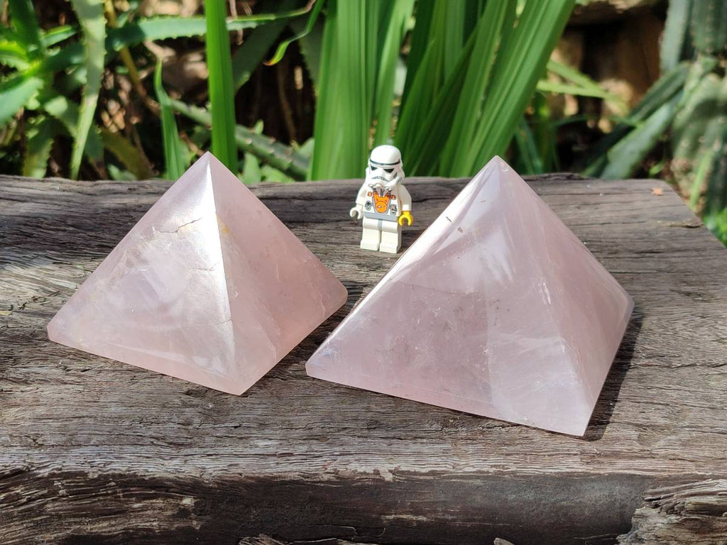 Polished Rose Quartz Pyramids x 2 From Madagascar - Toprock Gemstones and Minerals 
