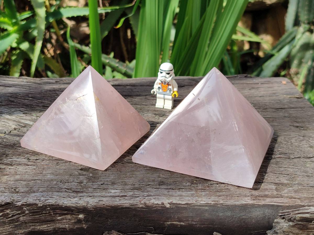 Polished Rose Quartz Pyramids x 2 From Madagascar - Toprock Gemstones and Minerals 