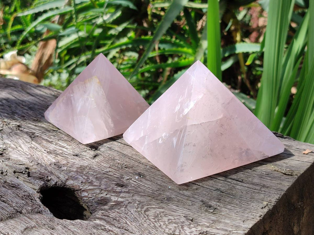 Polished Rose Quartz Pyramids x 2 From Madagascar - Toprock Gemstones and Minerals 