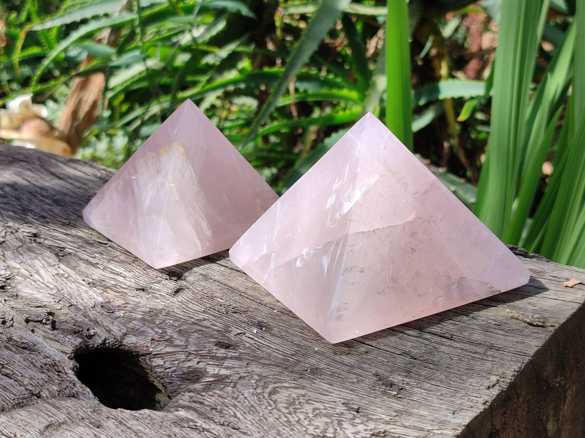 Polished Rose Quartz Pyramids x 2 From Madagascar - Toprock Gemstones and Minerals 