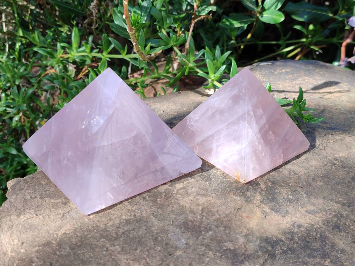 Polished Rose Quartz Pyramids x 2 From Madagascar - Toprock Gemstones and Minerals 