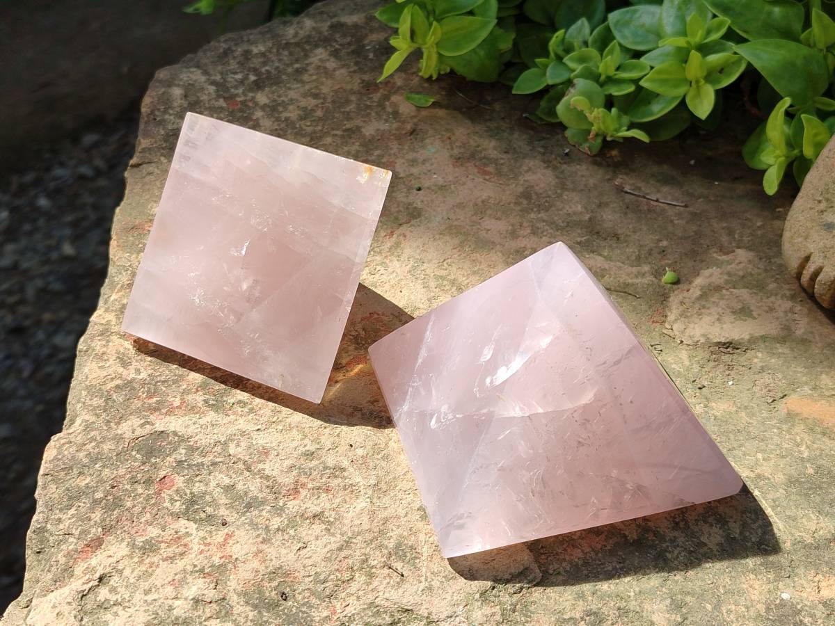Polished Rose Quartz Pyramids x 2 From Madagascar - Toprock Gemstones and Minerals 