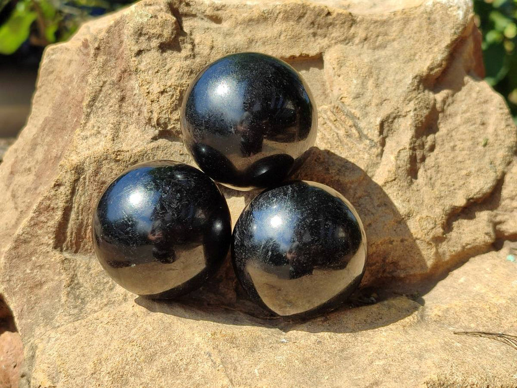 Polished Black Tourmaline Spheres x 6 From Madagascar - Toprock Gemstones and Minerals 