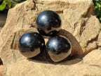 Polished Black Tourmaline Spheres x 6 From Madagascar - Toprock Gemstones and Minerals 
