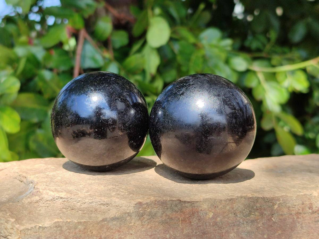 Polished Black Tourmaline Spheres x 6 From Madagascar - Toprock Gemstones and Minerals 