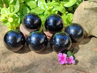 Polished Black Tourmaline Spheres x 6 From Madagascar