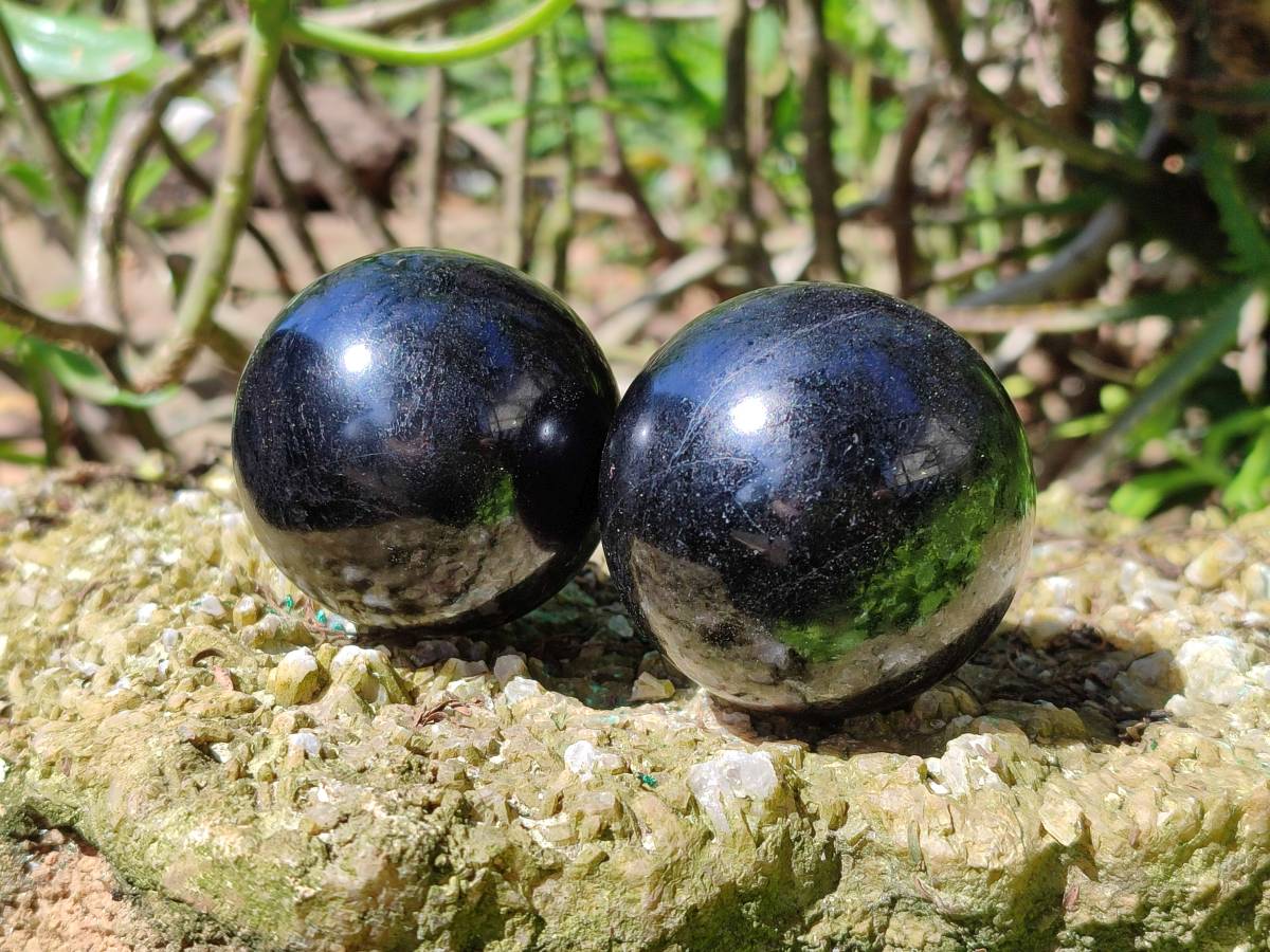 Polished Black Tourmaline Spheres x 6 From Madagascar - Toprock Gemstones and Minerals 