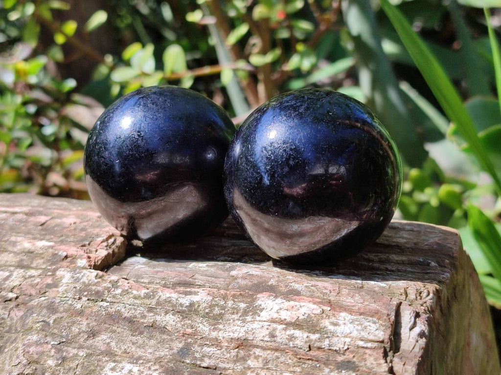 Polished Black Tourmaline Spheres x 6 From Madagascar - Toprock Gemstones and Minerals 