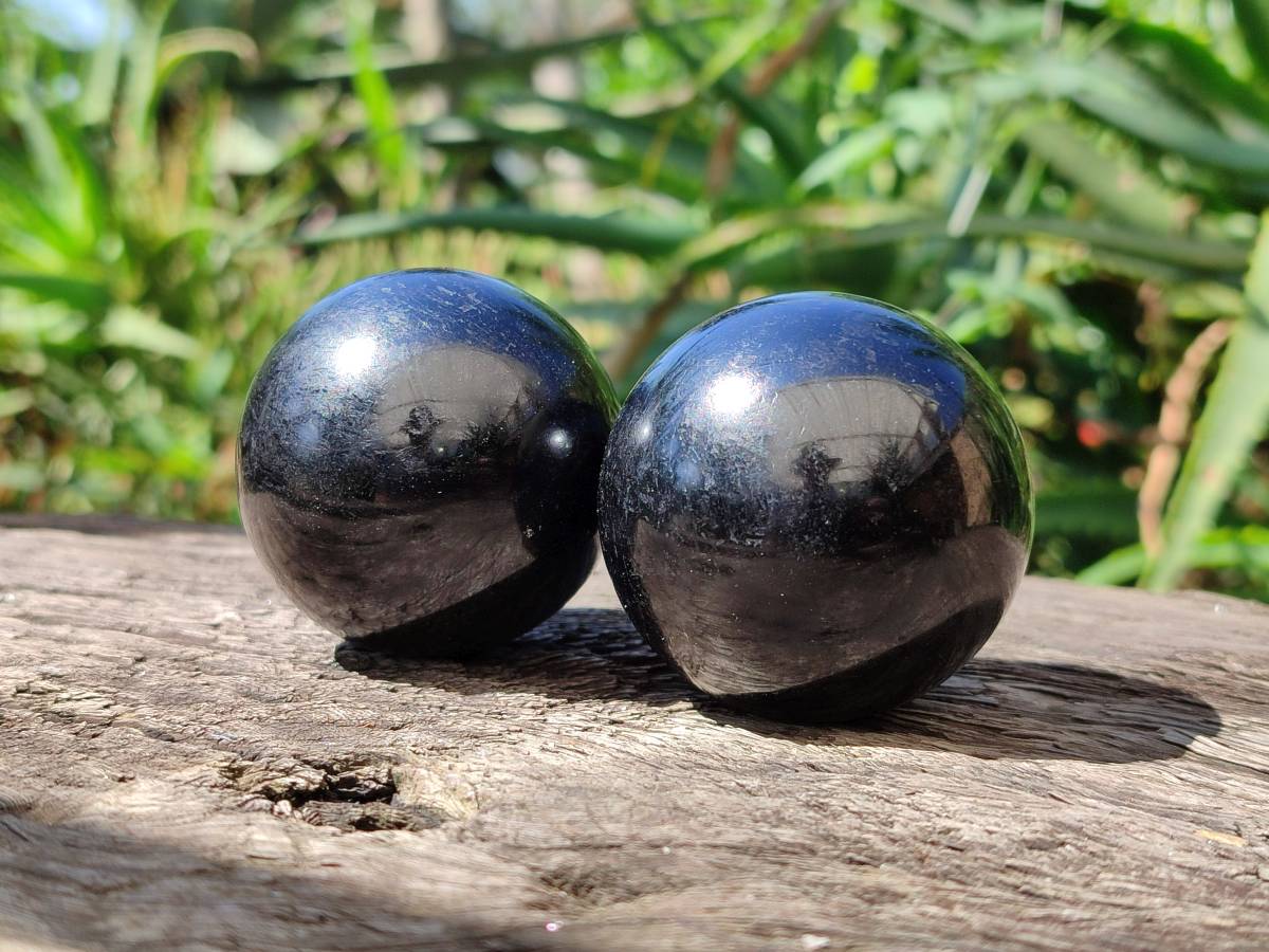Polished Black Tourmaline Spheres x 6 From Madagascar - Toprock Gemstones and Minerals 