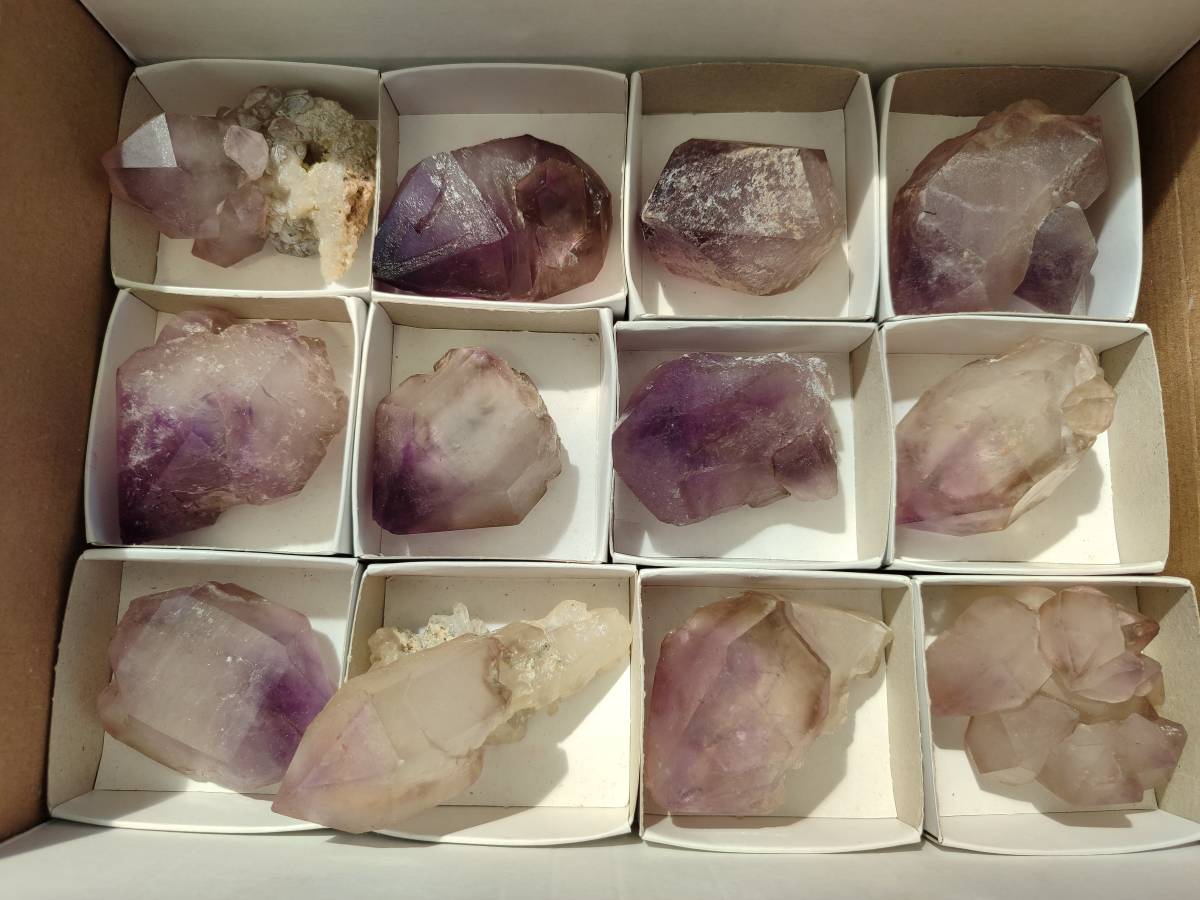 Natural Smokey Window Amethyst Crystals x 12 From Madagascar - Toprock Gemstones and Minerals 