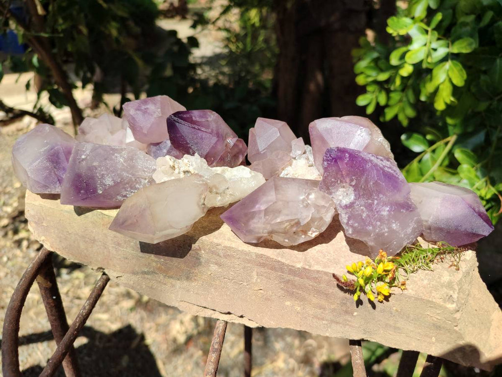 Natural Smokey Window Amethyst Crystals x 12 From Madagascar - Toprock Gemstones and Minerals 