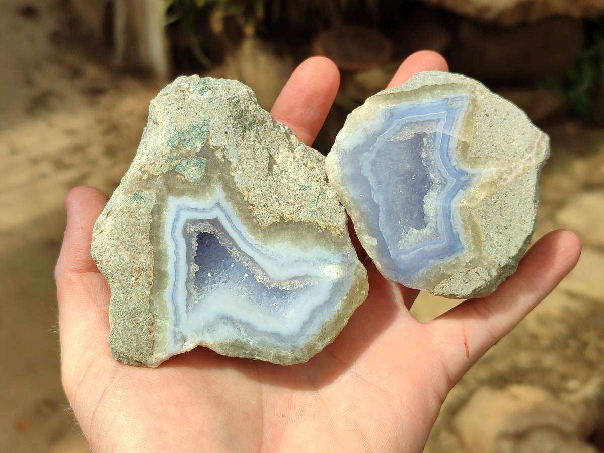 Polished Blue Lace Agate Geode Specimens x 6 From Nsanje, Malawi - Toprock Gemstones and Minerals 