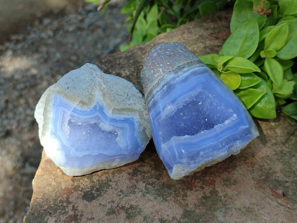 Polished Blue Lace Agate Geode Specimens x 6 From Nsanje, Malawi - Toprock Gemstones and Minerals 