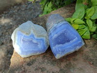 Polished Blue Lace Agate Geode Specimens x 6 From Nsanje, Malawi