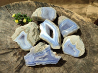Polished Blue Lace Agate Geode Specimens x 6 From Nsanje, Malawi