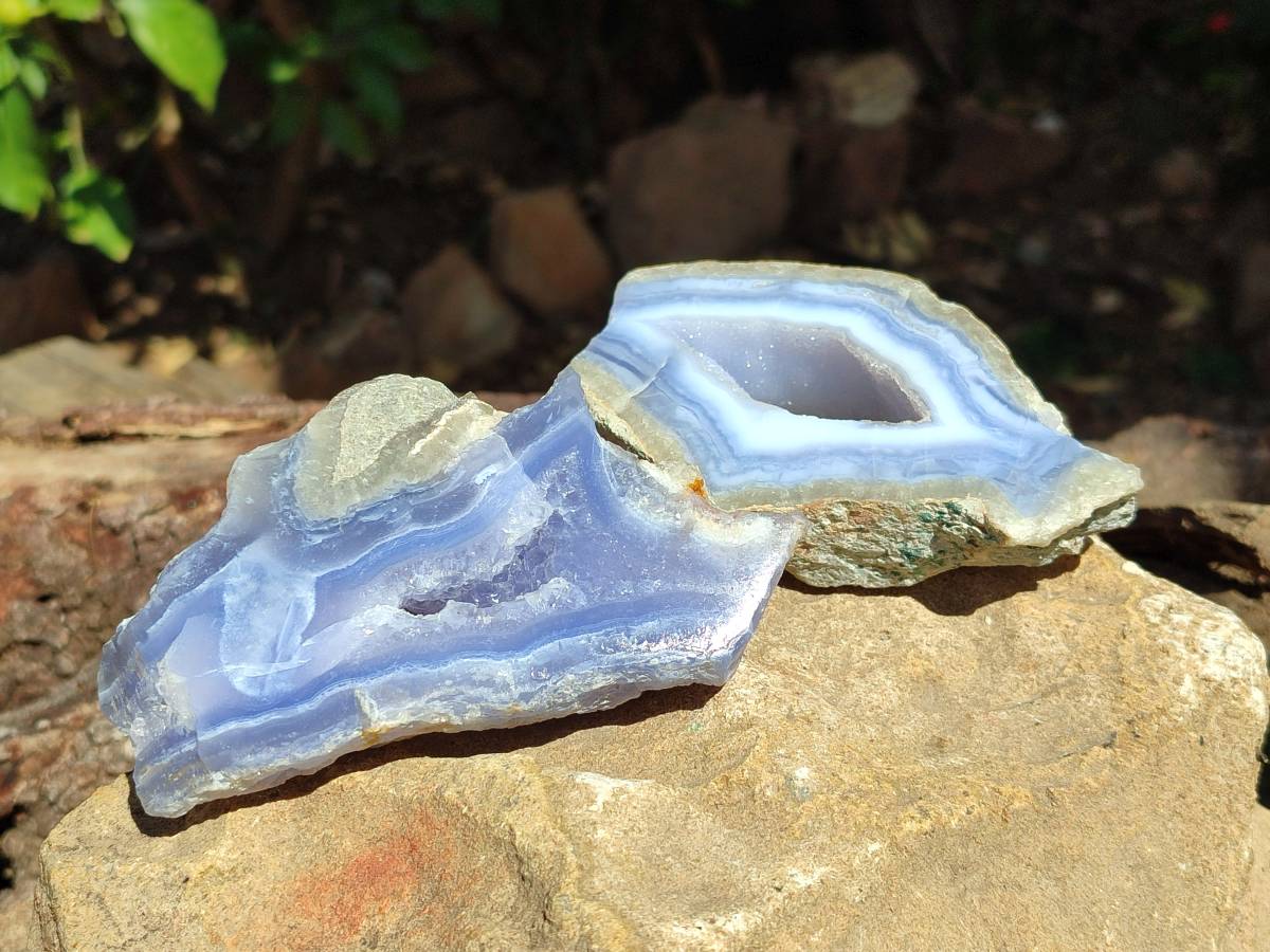 Polished Blue Lace Agate Geode Specimens x 6 From Nsanje, Malawi - Toprock Gemstones and Minerals 
