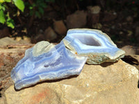 Polished Blue Lace Agate Geode Specimens x 6 From Nsanje, Malawi