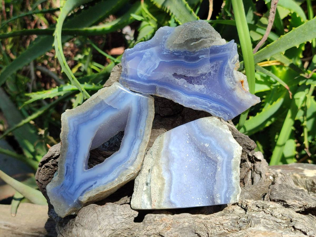 Polished Blue Lace Agate Geode Specimens x 6 From Nsanje, Malawi - Toprock Gemstones and Minerals 