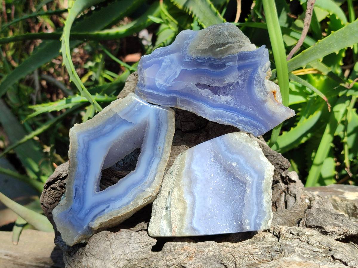 Polished Blue Lace Agate Geode Specimens x 6 From Nsanje, Malawi - Toprock Gemstones and Minerals 