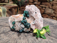 Natural Crystalline Ball Malachite and Drusy Quartz On Dolomite Matrix Specimen x 1 From Kambove, Congo
