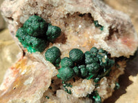 Natural Crystalline Ball Malachite and Drusy Quartz On Dolomite Matrix Specimen x 1 From Kambove, Congo