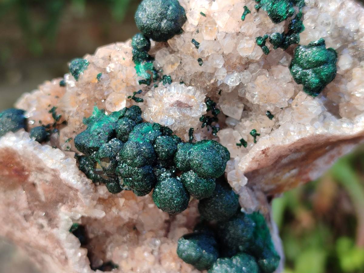 Natural Crystalline Ball Malachite and Drusy Quartz On Dolomite Matrix Specimen x 1 From Kambove, Congo - Toprock Gemstones and Minerals 