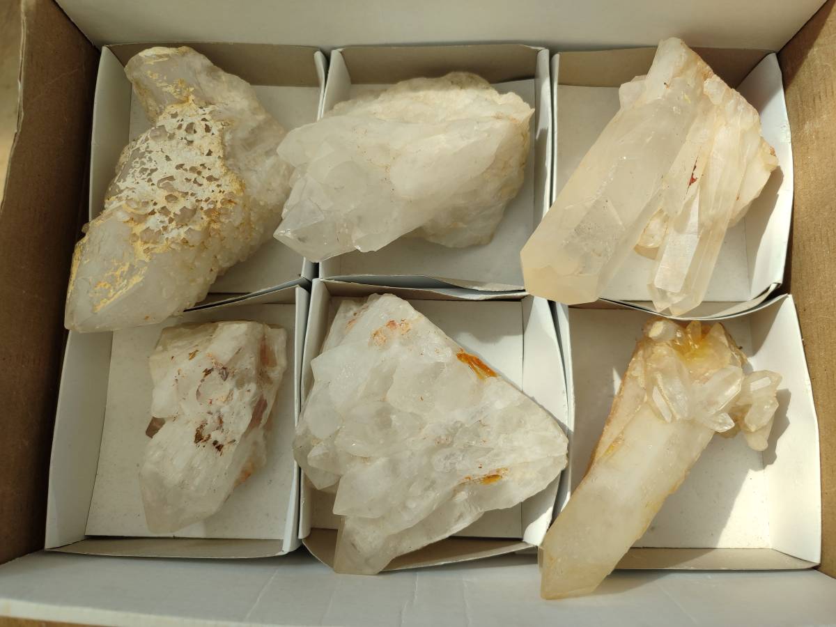 Natural Mixed Normal and Candle Quartz Crystal Clusters x 6 From Antsirabe, Madagascar - Toprock Gemstones and Minerals 