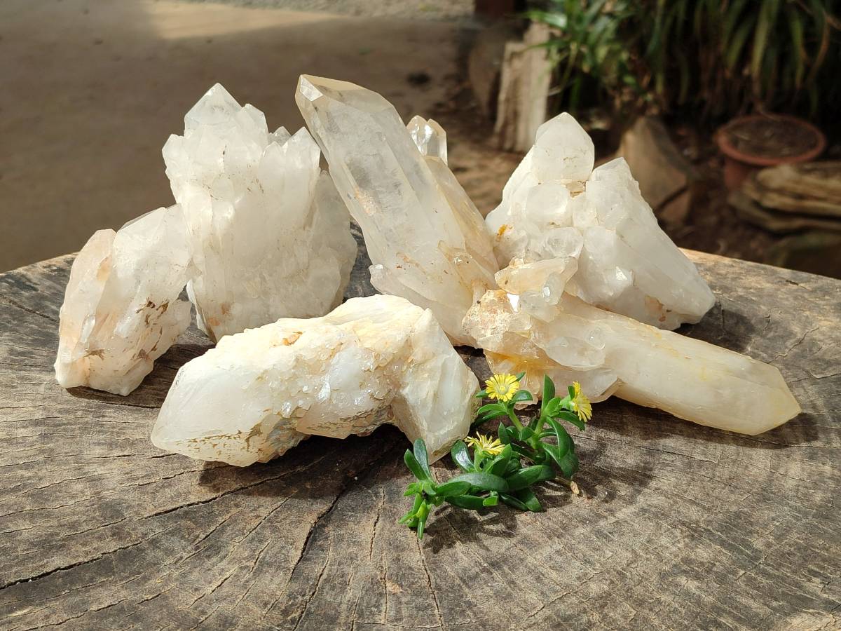 Natural Mixed Normal and Candle Quartz Crystal Clusters x 6 From Antsirabe, Madagascar - Toprock Gemstones and Minerals 