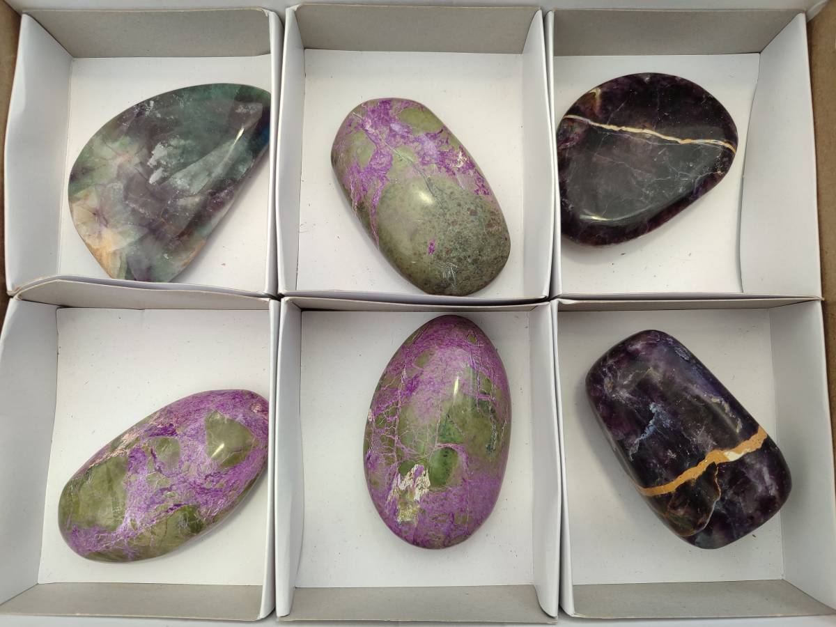 Polished Stichtite And Watermelon Fluorite Free Forms x 6 From Southern Africa - Toprock Gemstones and Minerals 